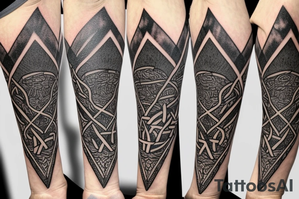 Norse themes, and geometric arm sleeve, include nature and a deer head with antlers tattoo idea