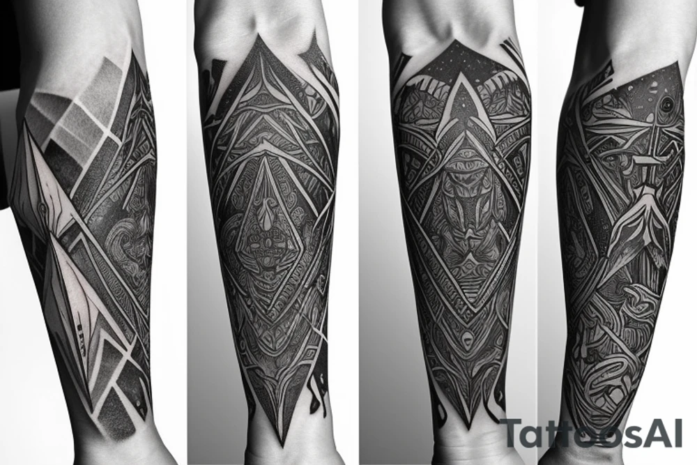 Norse themes, and geometric arm sleeve, include nature and a deer head with antlers tattoo idea