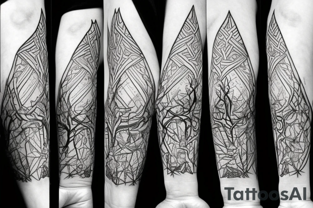 Norse themes, and geometric arm sleeve, include nature and a deer head with antlers tattoo idea