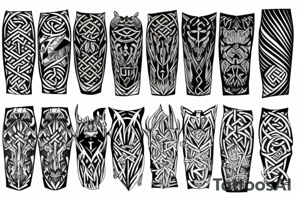 Norse themes, and geometric arm sleeve, include nature and a deer head with antlers tattoo idea