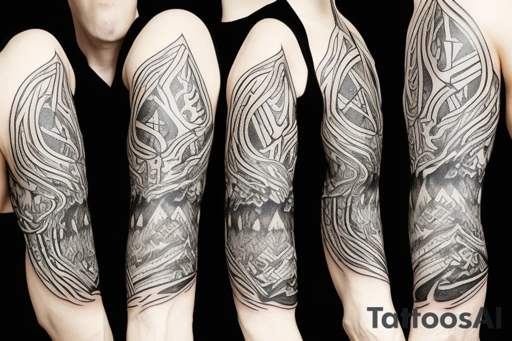 Norse themes, and geometric arm sleeve, include nature and a deer head with antlers tattoo idea