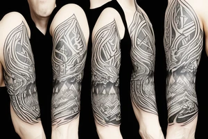 Norse themes, and geometric arm sleeve, include nature and a deer head with antlers tattoo idea