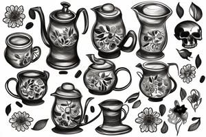 Coffee pot with dead flowers in it tattoo idea