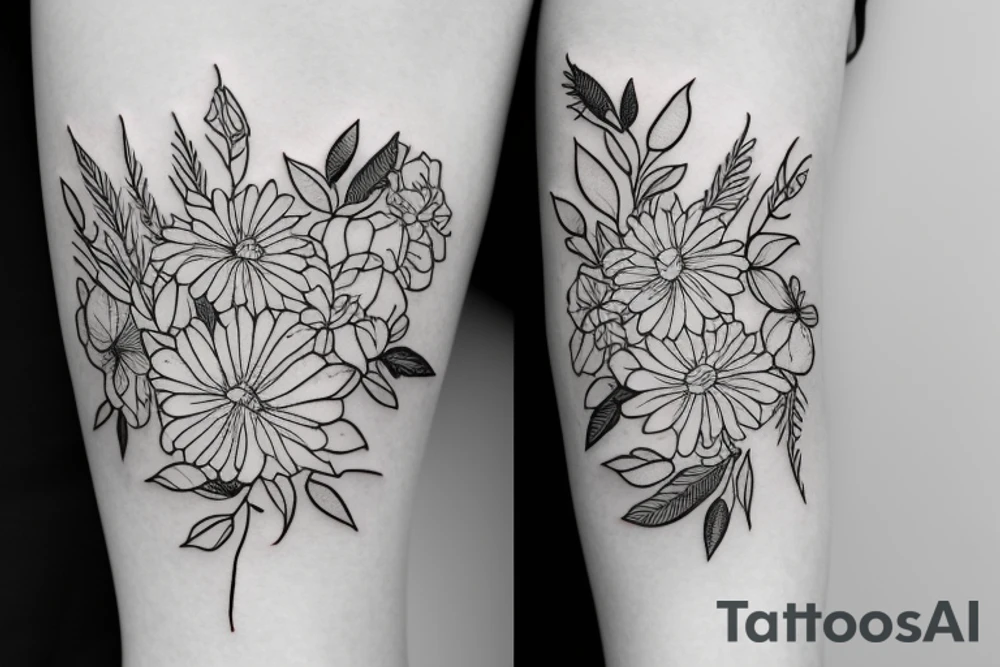 January February may and December birth flower bouquet tattoo idea