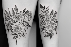 January February may and December birth flower bouquet tattoo idea