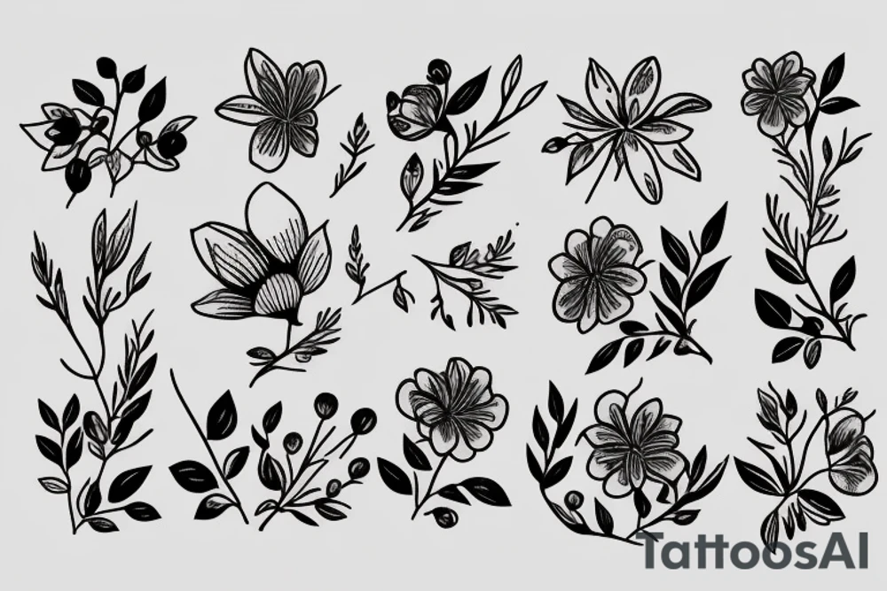 January February may and December birth flower bouquet tattoo idea