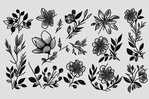 January February may and December birth flower bouquet tattoo idea