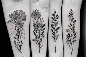 January February may and December birth flower bouquet tattoo idea