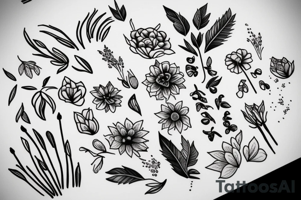January February may and December birth flower bouquet tattoo idea