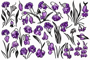Carnation, violet, lily of the valley, narcissus bouquet tattoo idea