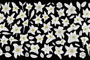 A bouquet of daffodils, lilacs and lilys and the number 27 incorporated in it tattoo idea