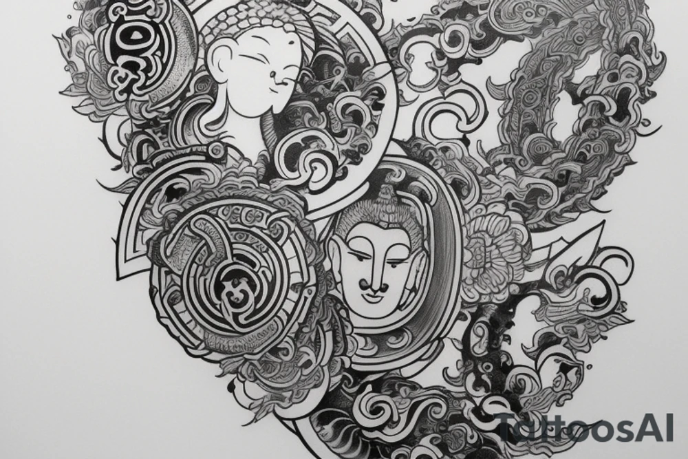 Arm sleeve with Buddhist influences tattoo idea