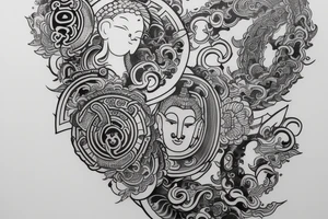 Arm sleeve with Buddhist influences tattoo idea