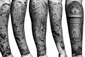 Arm sleeve with Buddhist influences tattoo idea