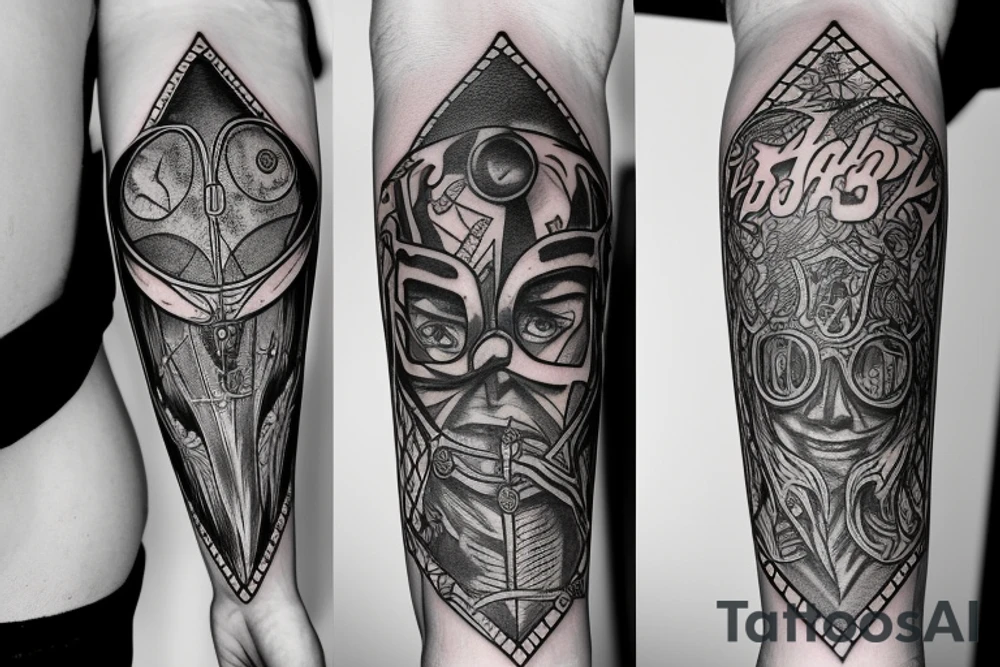 Arm sleeve with harry potter influences tattoo idea