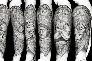 Amor Fati, ancient philosophers, stoicism, freedom sleeve, justice, temperance, wisdom, courage tattoo idea