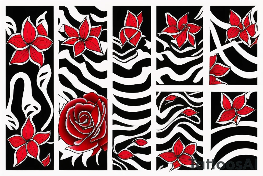 Black lines with red blood flowers tattoo idea