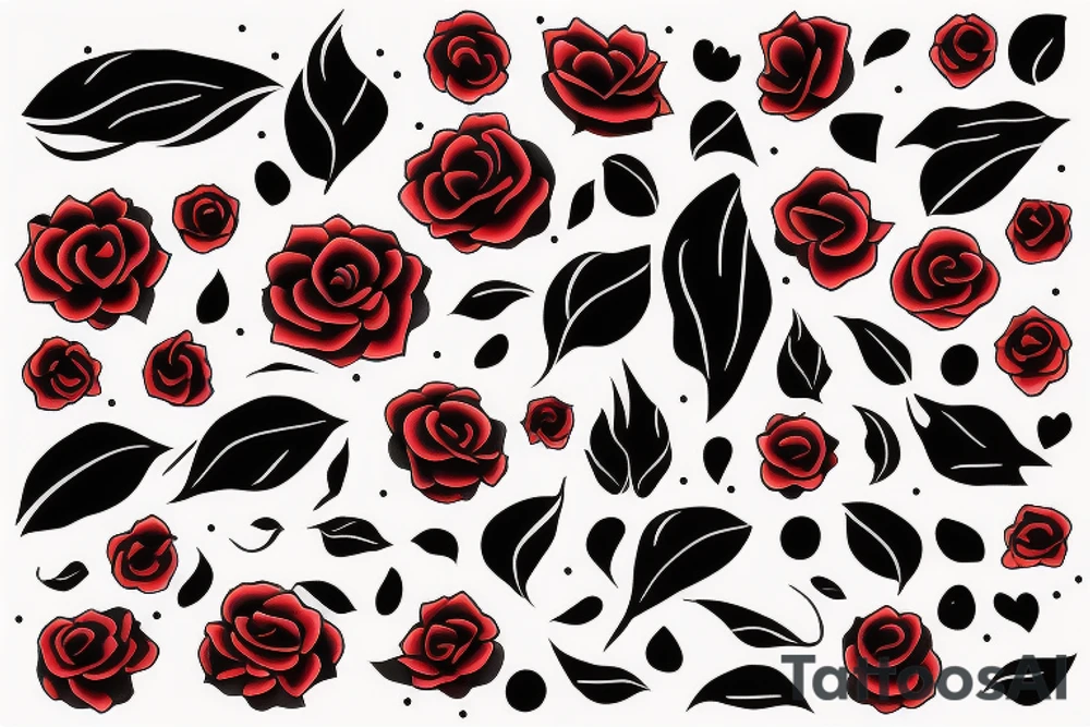 Black lines with red blood flowers tattoo idea