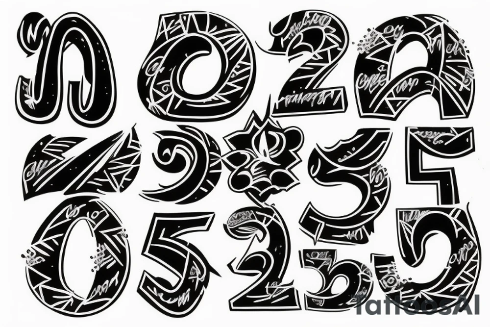 graffiti style lettering and the meaningful number 223 tattoo idea