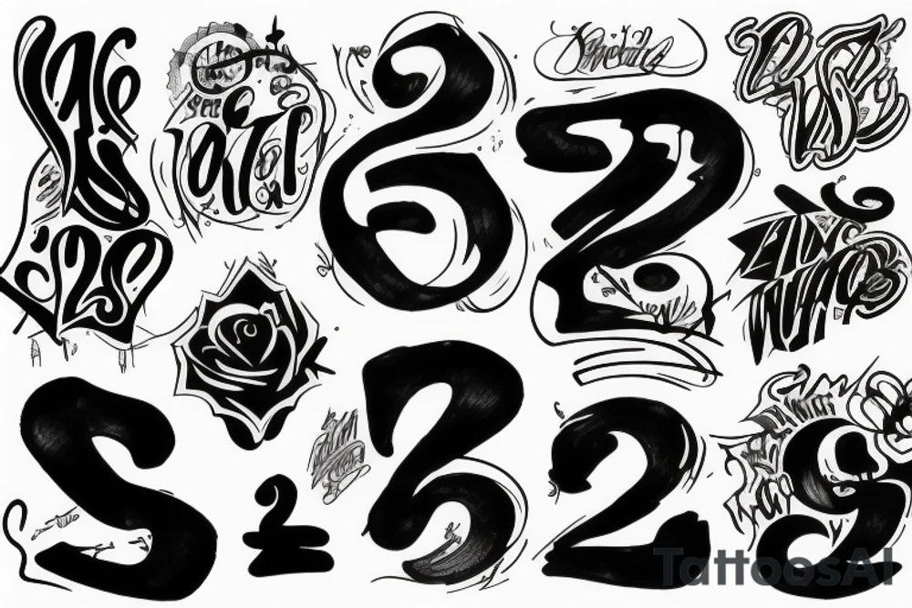 graffiti style lettering and the meaningful number 223 tattoo idea