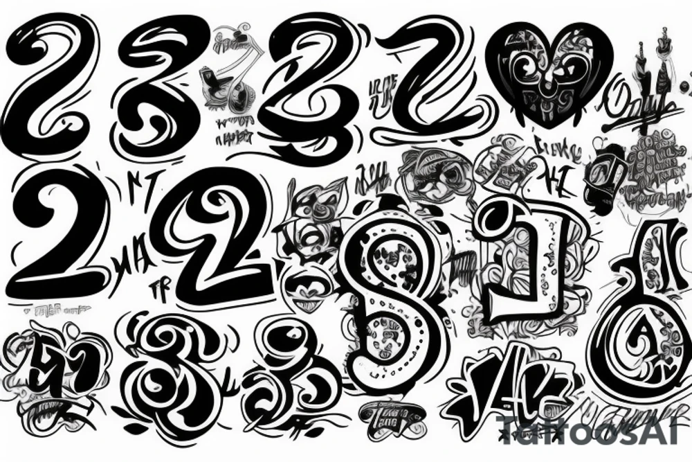 graffiti style lettering and the meaningful number 223 tattoo idea