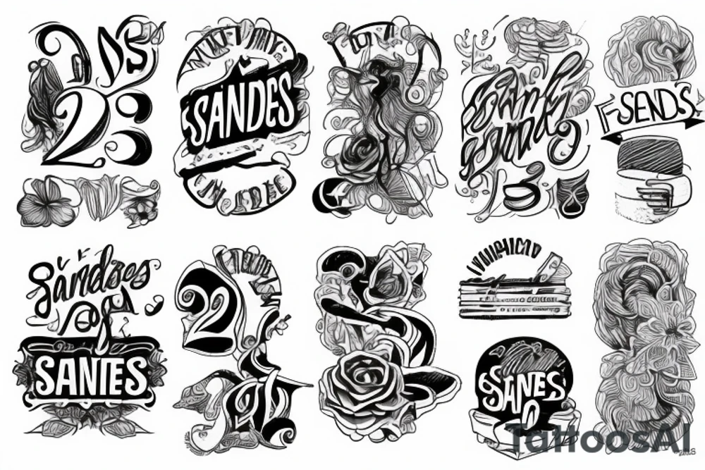 text “sandes” and number 223 tattoo idea