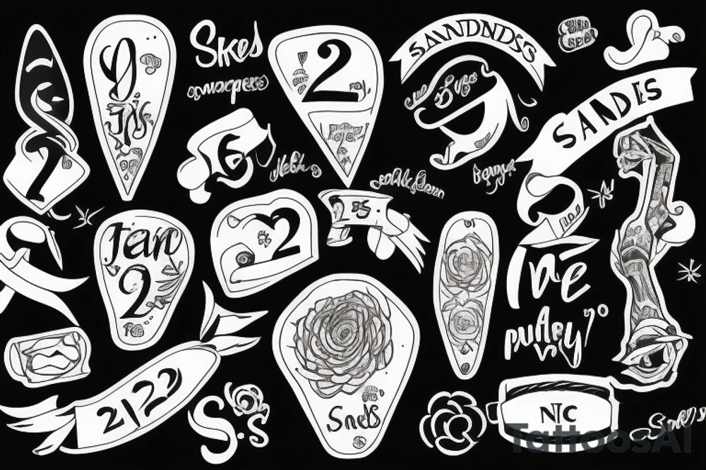 text “sandes” and number 223 tattoo idea