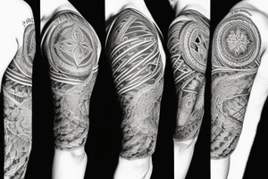 Sleeve with Sacred geometry , eagles, fish tattoo idea
