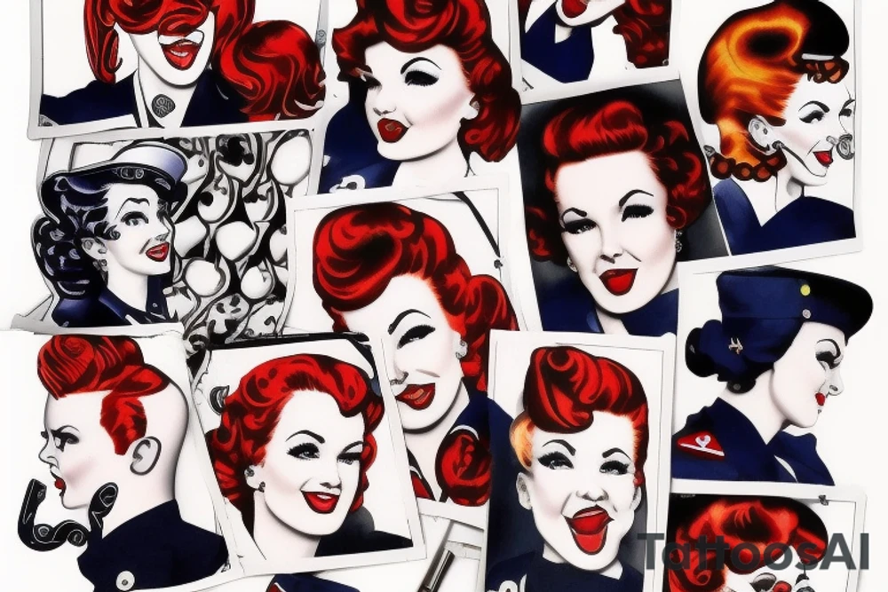 Pin up navy red head sexy uniform tattoo idea