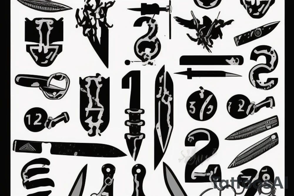 roman number with a commando knife tattoo idea