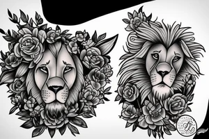 Lion and a lamb with flowers tattoo idea