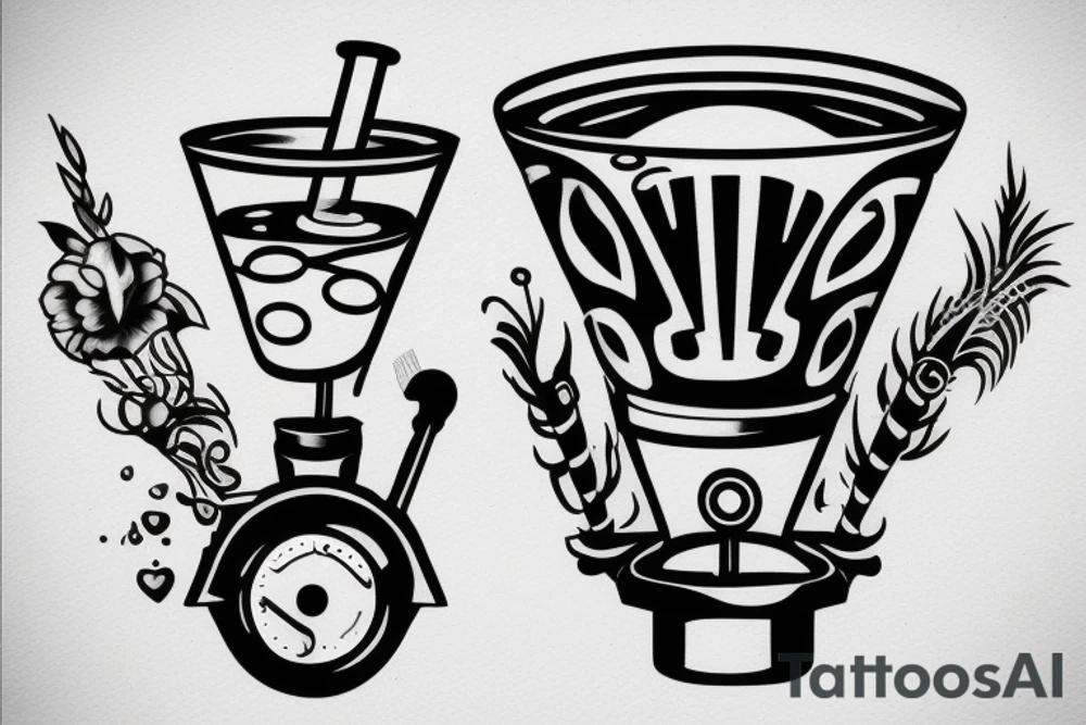 Cocktail on an engine piston tattoo idea