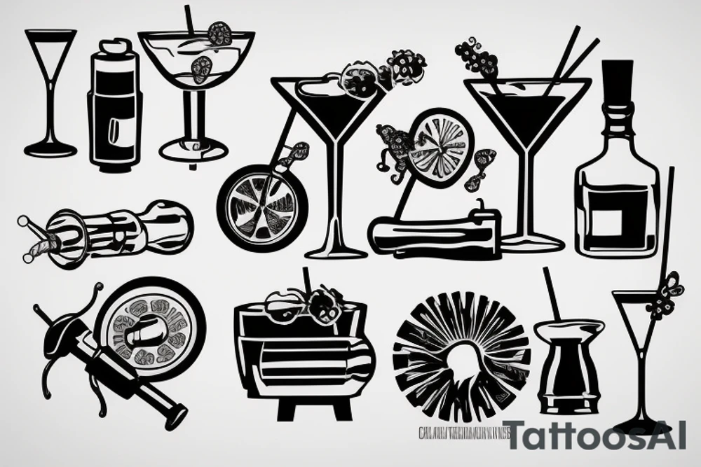 Cocktail on an engine piston tattoo idea