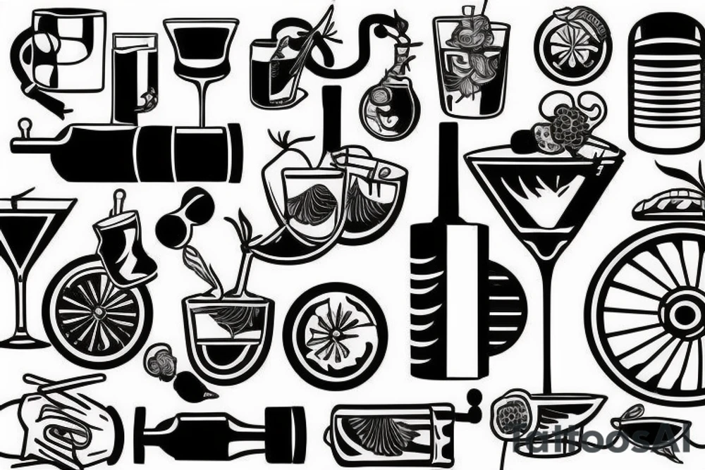 Cocktail on an engine piston tattoo idea