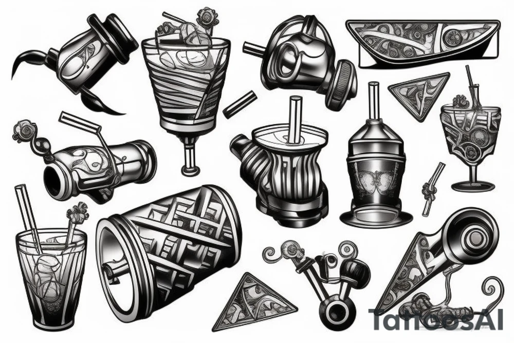 Cocktail on an engine piston tattoo idea