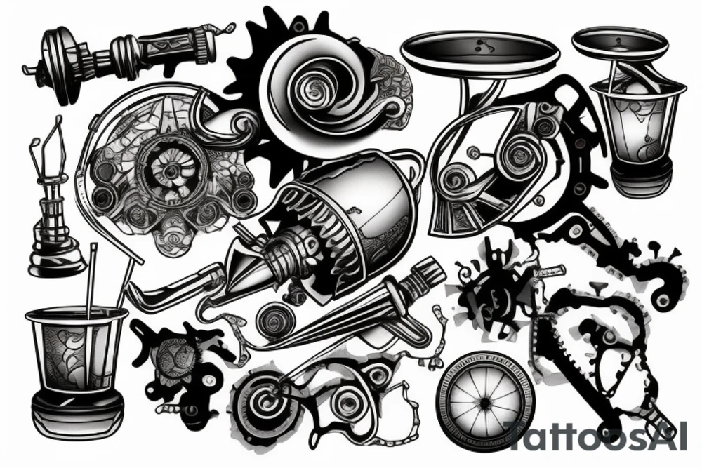 Cocktail on an engine piston tattoo idea