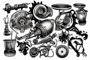 Cocktail on an engine piston tattoo idea