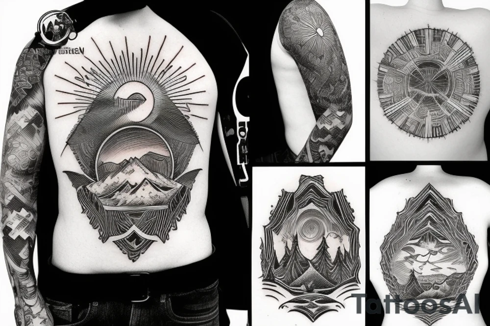 Sunset mountain tattoo idea