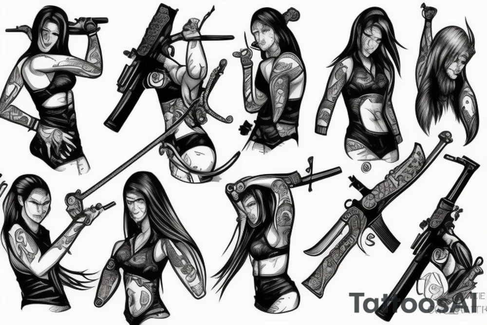 Pistol,volleyball,warrior,rifle,sword,Cait tattoo idea
