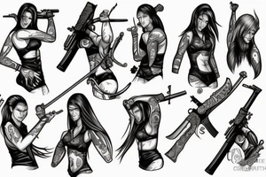 Pistol,volleyball,warrior,rifle,sword,Cait tattoo idea