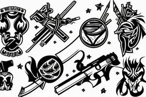 Pistol,volleyball,warrior,rifle,sword,Cait tattoo idea