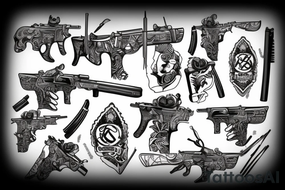 Pistol,volleyball,warrior,rifle,sword, tattoo idea