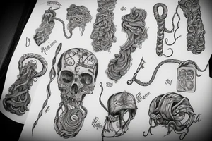 a sketch person hanging himself from a curly
 rope tattoo idea