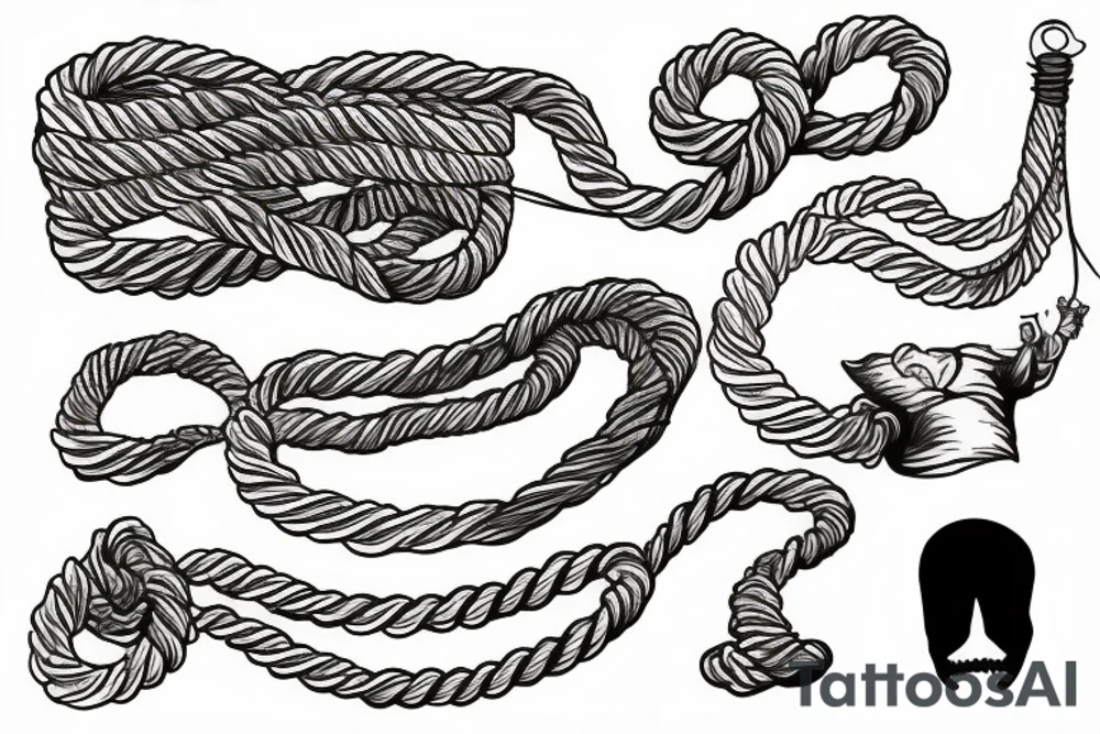 suicide hanging himself from a curly
 rope tattoo idea
