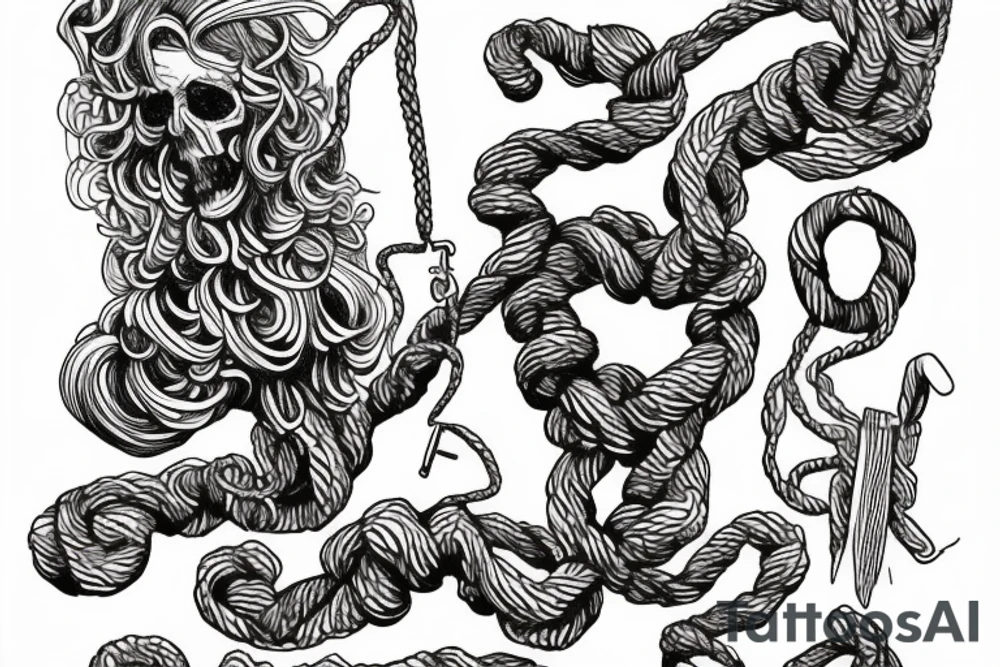 suicide hanging himself from a curly
 rope tattoo idea
