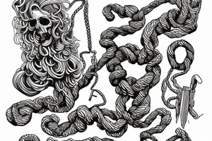 suicide hanging himself from a curly
 rope tattoo idea
