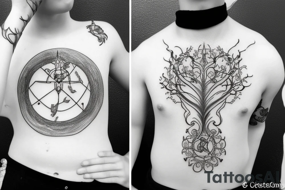 willow tree with two crowns divided into two sides which symbolizes the zodiac sign of Gemini tattoo idea