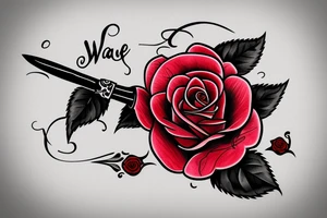 A rose with a bloody dagger through it surrounded by the quote "Dying is the only way you'll let me love you" tattoo idea