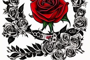 A rose with a bloody dagger through it surrounded by the quote "Dying is the only way you'll let me love you" tattoo idea