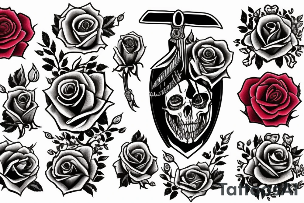 A rose with a bloody dagger through it surrounded by the quote "Dying is the only way you'll let me love you" tattoo idea
